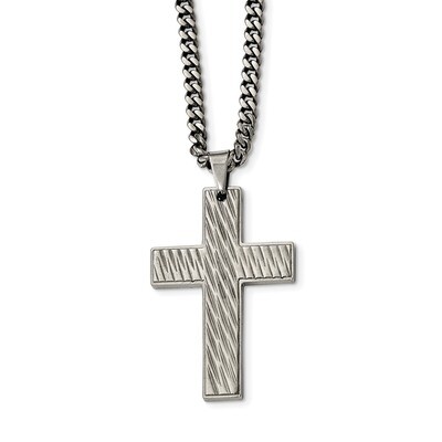 Cross Necklace Stainless Steel Polished Textured SRN2054-24 by Chisel, MPN: SRN2054-24, 191101551970