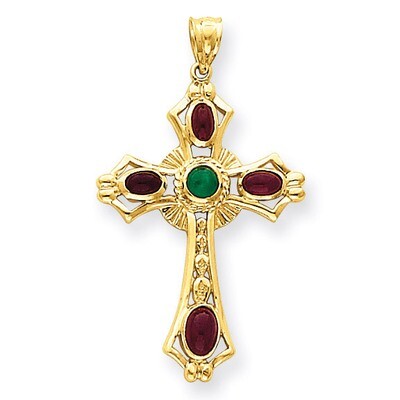 Ruby &amp; Emerald Cabochon Cross Pendant 14k Gold FB597, MPN: FB597, 883957243566