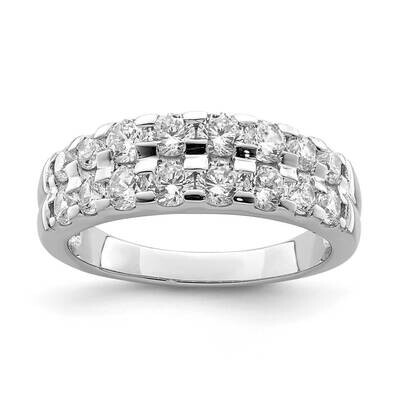 2-Row CZ Diamond Ring Sterling Silver Rhodium-plated QR6921, MPN: QR6921,