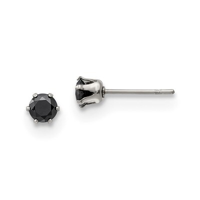 4mm Black Round CZ Stud Post Earrings Stainless Steel Polished SRE1092 by Chisel, MPN: SRE1092, 191…