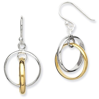 Gold-Plated Double Circle Dangle Earrings Sterling Silver QE7234, MPN: QE7234, 886774247656