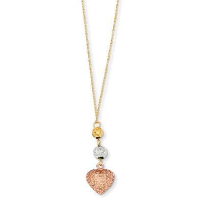 RopDiamond Cut Beads &amp; Heart with 2in Ext Necklace 16 Inch 14k Tri-Color Gold SF2049-16, MPN: SF204…