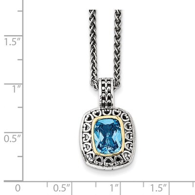 Light Swiss Blue Topaz Necklace Sterling Silver &amp; 14k Gold Antiqued QTC1060, MPN: QTC1060, 19110138…
