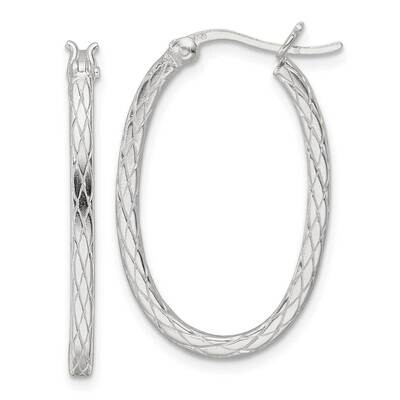 Diamond Pattern Oval Hoop Earrings Sterling Silver QE15848, MPN: QE15848, 196904152416