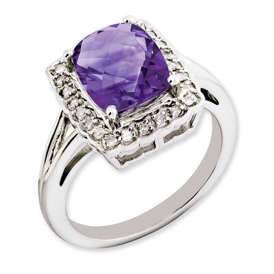 Amethyst &amp; Diamond Ring Sterling Silver QR3314AM, MPN: QR3314AM, 883957404578