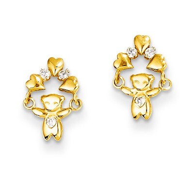 Madi K Cz Teddy Bear Post Earrings 14k Gold SE2263