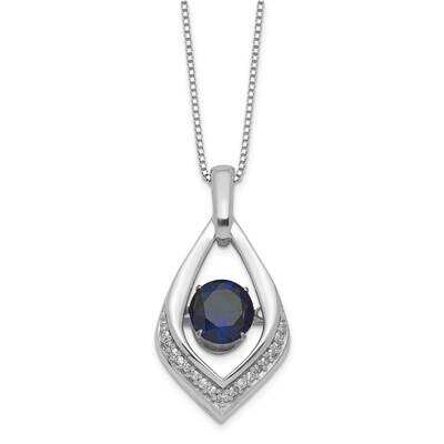 Sterling Silver Vibrant Created Ceylon Sapphire and Diamond Necklace PXS2957/CRCEY-SSBS45