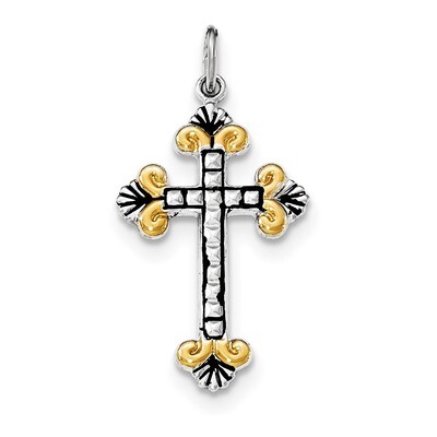 Gold-tone Textured Flared Ends Cross Sterling Silver QC8158