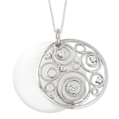 CZ &amp; Simulated Cat&#39;s Eye Live Inspired 18 Inch Necklace Sterling Silver QSX491