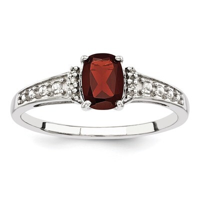 Garnet Cushion Ring Sterling Silver Rhodium-plated Diamond QR4498GA, MPN: QR4498GA, 883957680118