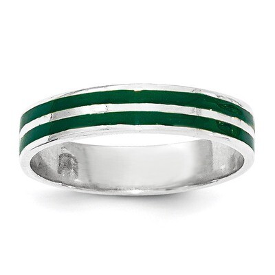 Polished Green Enamel Ring Sterling Silver QR6105-6