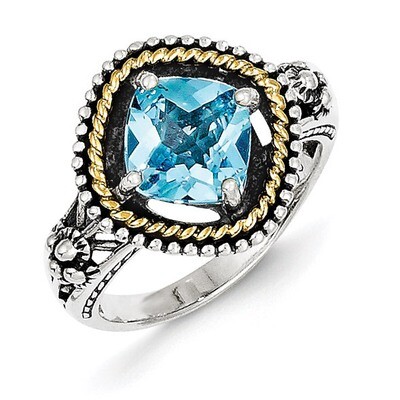 Swiss Blue Topaz Ring Sterling Silver &amp; 14k Gold QTC351-6