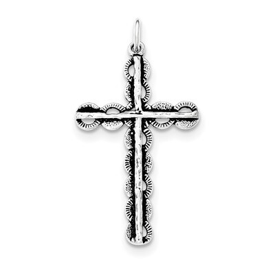 Antiqued Circles Behind Cross Pendant Sterling Silver QC8231