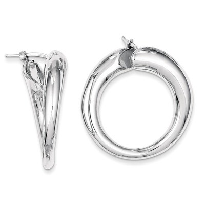 Sterling Silver Polished Rhodium Plated Hollow Hoop Earrings QE8323