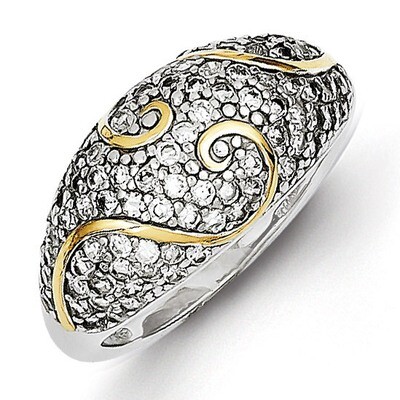Sterling Silver &amp; Gold Plating Diamond Swirl Ring QR4270-8