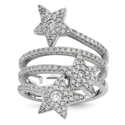 CZ Diamond Star Ring Sterling Silver Rhodium-plated QR6535, MPN: QR6535, 886774037288