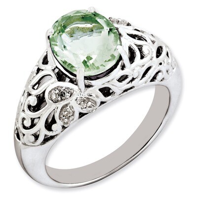 Oval Green Quartz &amp; Diamond Ring Sterling Silver QR3282AG, MPN: QR3282AG, 883957155289