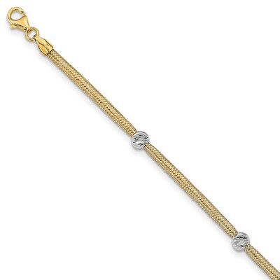 Leslie&#39;s Polished Diamond-cut Mesh Bracelet 14k Two-tone Gold HB-LF1282-7.5, MPN: LF1282-7.5, 19110…