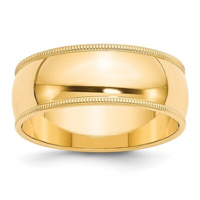 8mm Milgrain Half Round Band 14k Yellow Gold M080 Engravable, MPN: M080, 886774487786