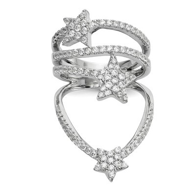 CZ Diamond Star Ring Sterling Silver Rhodium-plated QR6653, MPN: QR6653, 191101920301
