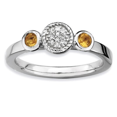 Round Citrine &amp; Diamond Ring - Sterling Silver QSK530, MPN: QSK530, 886774009322