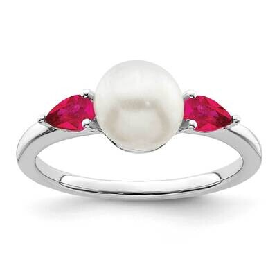 Cultured Freshwater Pearl and Ruby Ring 14k White Gold RM8094-RU-W, MPN: RM8094-RU-W,