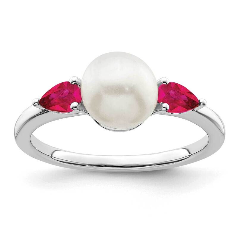 Cultured Freshwater Pearl and Ruby Ring 14k White Gold RM8094-RU-W