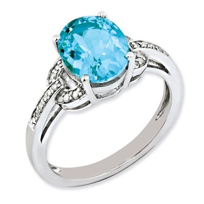 Blue Topaz Ring Sterling Silver Diamond QR3044BT, MPN: QR3044BT, 883957631257