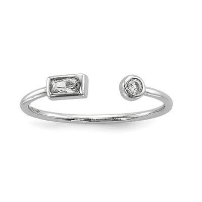 CZ Diamond Square and Circle Adjustable Ring Sterling Silver Rhodium-plated QR6682, MPN: QR6682, 88…