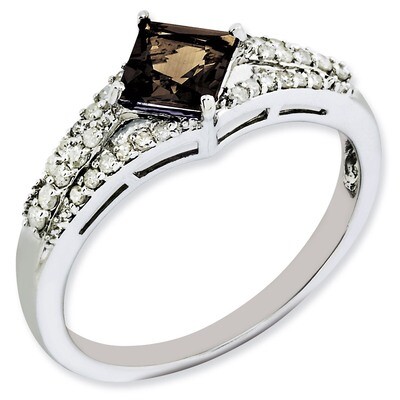 Smoky Quartz &amp; Diamond Ring Sterling Silver QR3089SQ, MPN: QR3089SQ, 883957652535