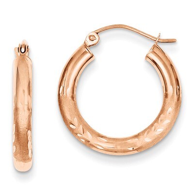 3mm Satin &amp; Diamond-cut Hoop Earrings 14k Rose Gold T1016, MPN: T1016, 883957286051