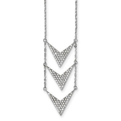 CZ Diamond Dangle Necklace 18 Inch Sterling Silver Rhodium-plated QG4300-18, MPN: QG4300-18,