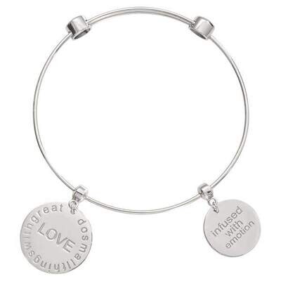 Nikki Lissoni Charm Bangle Silver-Plated with Two Fixed Charms Do Small Things with Great Love Infu…