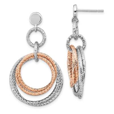 Leslie&#39;s Rose Gold-plated Rh-plated Post Dangle Earrings Sterling Silver Diamond-cut HB-QLE1297, MP…