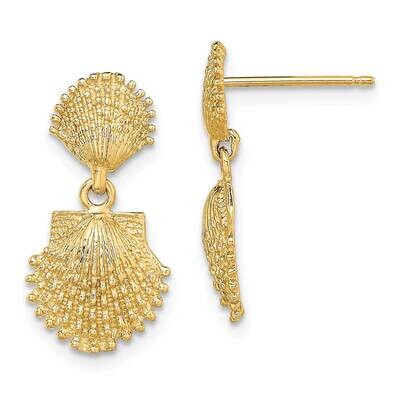 Double Beaded Scallop Shell Dangle Earrings 14k Gold TE755, MPN: TE755, 637218013494