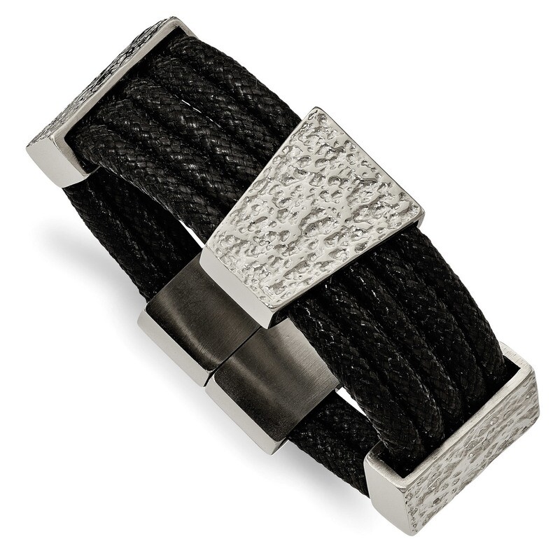 Textured and Polished Multi-strand Cord Bracelet Stainless Steel SRB2132-8