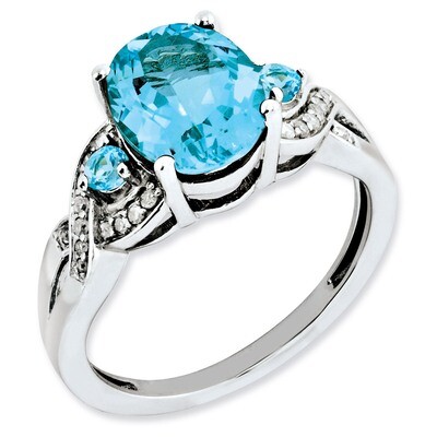 Light Swiss Blue Topaz Ring Sterling Silver Diamond QR3041LSBT, MPN: QR3041LSBT, 883957361420
