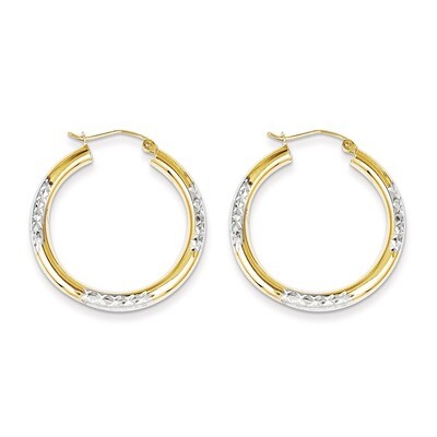 Diamond Cut 3mm Hoop Earrings 10K Gold &amp; Rhodium 10TC356, MPN: 10TC356, 883957477862