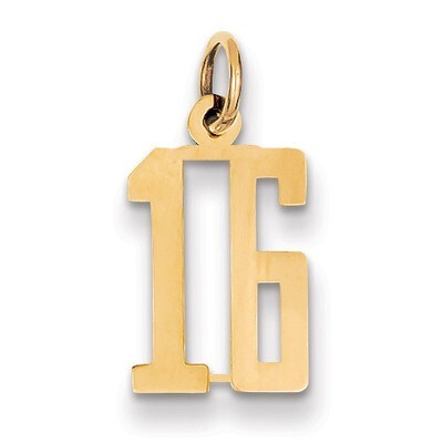 Number 16 Charm 14k Gold Small Polished Elongated LES16, MPN: LES16, 883957132518