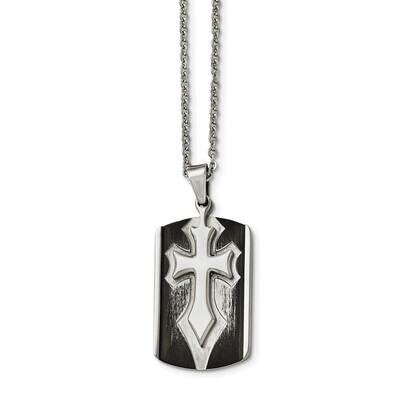 /Polished Black Ip-Plated Cross Dog Tag Necklace Stainless Steel Brushed SRN1605-22, MPN: SRN1605-2…