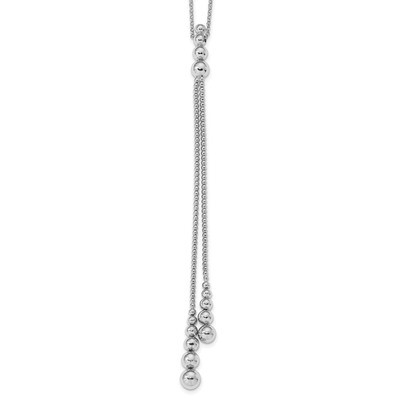 Leslie&#39;s Beaded Tassle with 1.5 inch extender Necklace Sterling Silver Rhodium-plated Polished HB-Q…