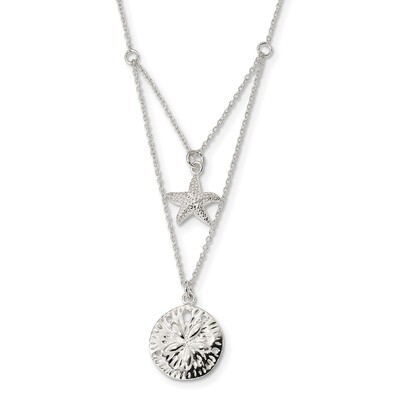 2-strand Starfish and Sand Dollar Necklace 18 Inch Sterling Silver QG4426-18, MPN: QG4426-18, 88677…