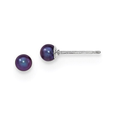 3-4mm Black Freshwater Cultured Round Pearl Stud Earrings Sterling Silver QE12699, MPN: QE12699, 19…
