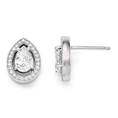 Teardrop Post Earrings Sterling Silver &amp; Cubic Zirconia QMP387, MPN: QMP387, 883957549132