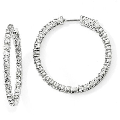 CZ In &amp; Out Round Hoop Earrings Sterling Silver Rhodium-plated QE12996, MPN: QE12996, 886774006123