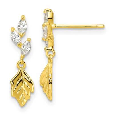Gold Tone CZ Diamond with Dangle Leaf Post Earrings Sterling Silver QE16542, MPN: QE16542, 19690416…