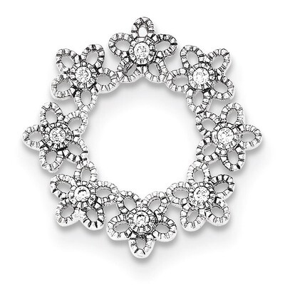 Textured with CZ Flower Chain Slide Pendant Sterling Silver QP4178