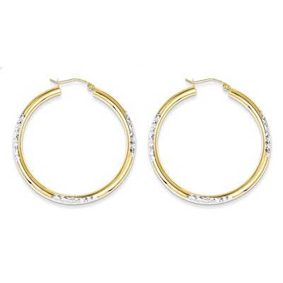 Diamond Cut 3mm Hoop Earrings 10K Gold &amp; Rhodium 10TC358, MPN: 10TC358, 883957456614