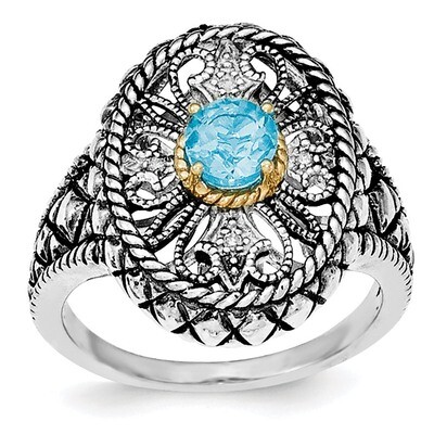 14k Accent Blue Topaz &amp; CZ Diamond Oval Fancy Ring Sterling Silver Rhodium QR6406BT, MPN: QR6406BT,…