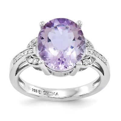 Oval Pink Quartz &amp; Diamond Ring Sterling Silver QR3320PQ, MPN: QR3320PQ, 883957679808